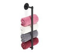 Relaxdays Portasciugamani autoadesivo da parete – Acciaio inox, senza fori, Nero, 5,5x40,5x7 cm