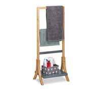 Relaxdays Portasciugamani, Bambù e MDF, Ripiano e 3 Aste, Portasalviette da Terra, HxLxP: 103x41x28 cm, Naturale Grigio