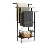 Relaxdays Portasciugamani con 3 aste, Altezza 100 x 68 x 30 cm, Industriale, portasciugamani in Piedi, Marrone/Nero