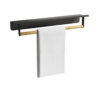 Relaxdays Portasciugamani da parete con ripiano, HBT: 9x45x8 cm, bagno e cucina, bambù e metallo, nero/naturale