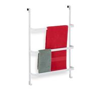 Relaxdays Portasciugamani da Porta, Senza Trapano, 3 Aste e 2 Ganci, HLP: 85 x 54,5 x 15 cm, Appendi Asciugamani, Bianco