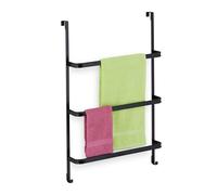 Relaxdays Portasciugamani da Porta, Senza Trapano, 3 Aste e 2 Ganci, HLP: 85 x 54,5 x 15 cm, Appendi Asciugamani, Nero, Acciaio