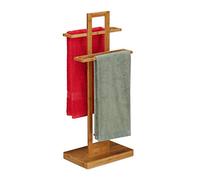 Relaxdays Portasciugamani da Terra Bambù, Arredo Bagno, Design Naturale, 2 Bracci per Asciugamani, Accappatoi, Marrone