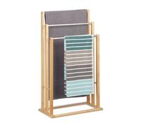 Relaxdays Portasciugamani, Piantana per Bagno e Cucina, 3 Aste, in Bambù e Acciaio Inox, HxLxP: 84x48x26 cm, Naturale