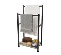 Relaxdays portasciugamani da terra con ripiano, 80x42x24 cm, nero/grigio | 2 aste, MDF e metallo