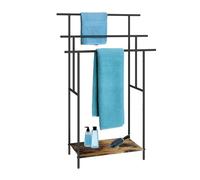 Relaxdays portasciugamani da Terra con ripiano, Industrial, 3 Barre, Marrone/Nero, 100x68x30 cm