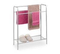 Relaxdays Portasciugamani da Terra con Ripiano, Portasalviette 3 Bracci, Autoportante, 78x63x26,5 cm, Acciaio, Argentato