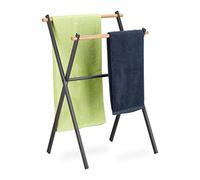 Relaxdays Portasciugamani da Terra, Piantana Autoportante, 2 Bracci, Acciaio e Legno, HLP: 85x59x45 cm, Antracite Natura
