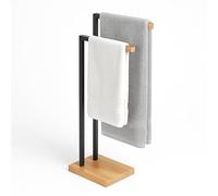 Relaxdays portasciugamani freestanding in Ferro e bambù, 2 stanghe, per Asciugamani e Teli, Nero/Naturale 80.5x38.5x19.5