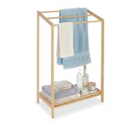 Relaxdays Portasciugamani in bambù, 3 aste, con ripiano, HLP: 86 x 52,5 x 32 cm, freestanding, portasciugamani bagno.