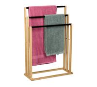 Relaxdays Piantana Portasciugamani in bambù da Bagno, 3 Bracci Appendi Asciugamani, 82x55x24 cm, Nero Marrone Naturale