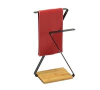 Relaxdays Portasciugamani in Ferro e bambù, 36,5x26,5x15 cm, 2 Bracci, Bagno e Cucina, Nero