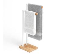 Relaxdays portasciugamani da Terra, con 2 Barre in Metallo e bambù, Bianco/Naturale, 80.5x38.5x19.5 cm