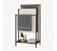 Relaxdays portasciugamani Industrial con ripiano, 81x43x28 cm, 3 aste, da Terra, Marrone Scuro/Nero