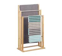 Relaxdays Portasciugamani, Piantana per Bagno e Cucina, 3 Aste, in Bambù e Acciaio Inox, HxLxP: 84x48x26 cm, Naturale