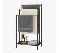 Relaxdays portasciugamani Industrial con ripiano, 81x43x28 cm, 3 aste, da Terra, Marrone Scuro/Nero