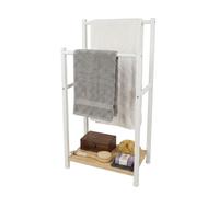 Relaxdays portasciugamani da terra con ripiano, naturale/bianco | 80 x 42 x 24 cm, 2 aste, in MDF e metallo