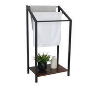 Relaxdays Portasciugamani ripiano, HxLxP: 80 x 43 x 28 cm, Industriale, 3 Barre, Asciugamani da Terra, Nero/Marrone, Fibra di Legno, Ferro