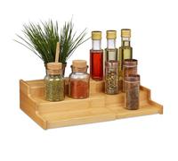 Relaxdays Porta Spezie in bambù, 3 Livelli, Allungabile, Design Naturale, Organizer Cucina, HLP 9x38x22cm, Naturale