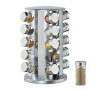 relaxdays Portaspezie con 20 Barattoli, Girevole a 360°, Tappi Spargispezie, H: 34,5 cm, Acciaio Inox, Argento