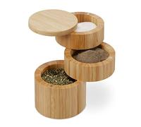 Relaxdays Portaspezie con Coperchio, 3 Scomparti Girevoli per Spezie, HxD: 13x9 cm, Chiusura Magnetica, bambù, Naturale, 13 x 9 x 9 cm