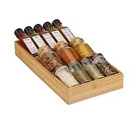 Relaxdays Portaspezie da Cassetto, 3 Piani, Organizer Cucina in bambù, HLP: 5x20x37 cm, Porta Barattoli Spezie, Naturali, 1 pz