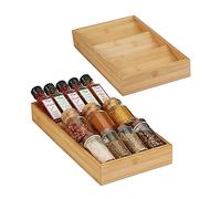 Relaxdays Portaspezie da Cassetto, Set 2 Organizer per Spezie da Cucina, HLP 5x20x38 cm, Spice Rack in Bambù, Naturale