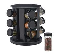 Relaxdays Portaspezie da Cucina, 12 Barattoli di Vetro, Girevole 360°, Fori Spargispezie, HD 22x19cm, Acciaio Inox, Nero