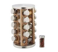 Relaxdays Portaspezie da Cucina, 20 Barattoli in Vetro, Girevole a 360°, Spargispezie, HxD 34x19,5 cm, Argento Naturale, Acciaio Inox