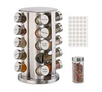 Relaxdays Portaspezie da Cucina, con 20 Barattoli, 40 Etichette, Girevole a 360°, Riempibile, Acciaio Inox, Argentato