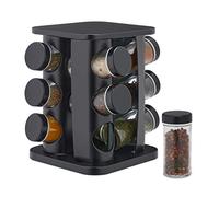 Relaxdays Portaspezie da Cucina Girevole, 12 Barattoli, Organizer Rotante a 360°, HLP: 22x20x20 cm, Acciaio Inox, Nero