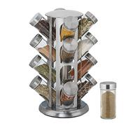 Relaxdays Portaspezie Girevole con 16 Barattoli, Organizer Rotante a 360° Salvaspazio, in Acciaio, HxD 33x22 cm, Argento