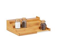 Relaxdays Portaspezie in Bambù, 4 Ripiani, Estendibile, Marrone Chiaro | Organizer Resistente all’Umidità, HLP 11x38,5x28