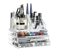 Relaxdays Portatrucchi, 2 Organizer Combinabili, Portaoggetti per Cosmetici con Cassetti, Multiuso,Versatile,Trasparente