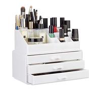 Relaxdays Portatrucchi 10023137_49 – 2 pezzi combinabili con cassetti, piccolo, bianco