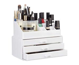 Relaxdays Portatrucchi, 2 Organizer Combinabili, Portaoggetti per Cosmetici con Cassetti, Multiuso, Versatile, Bianco