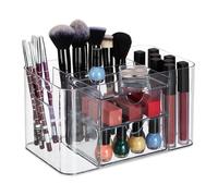 Relaxdays Portatrucchi, Organizer con 4 Scomparti e 2 Cassetti, Contenitore Make-Up e Rossetti, Plastica, Trasparente