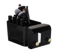 Relaxdays Portatrucchi, Organizer da Parete con 4 Scomparti e 2 Ganci, Contenitore Make-Up Portarossetti, Plastica, Nero