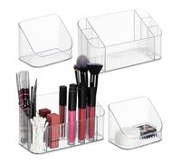 Relaxdays Portatrucchi, Set da 2, Organizer da Bagno, Contenitore Make-Up e Rossetti, Porta Creme, Plastica, Trasparente, 8 Scomparti