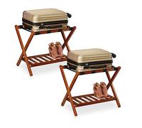 Relaxdays Portavaligie da Camera Pieghevole, Set da 2, Reggi Valigia in Legno, 2 Ripiani, Hotel, 54x66x45 cm, Naturale
