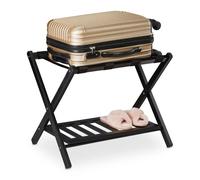Relaxdays Portavaligie Pieghevole in Legno, HxLxP: 54,5 x 66 x 44,5 cm, 2 Ripiani, Arredo per Camera e Hotel, Nero, 1 pz