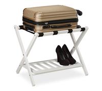 Relaxdays Portavaligie Pieghevole in Legno, HxLxP: 54,5 x 66 x 44,5 cm, 2 Ripiani, Arredo per Camera e Hotel, Bianco, 1 pz