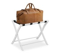 Relaxdays Portavaligie Pieghevole, Scaffale in Legno, Cavalletto Reggivaligie, HxLxP: 52,5 x 66,5 x 48 cm, Bianco, 1 Pezzo