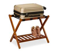 Relaxdays Portavaligie Pieghevole in Legno, HxLxP: 54,5 x 66 x 44,5 cm, 2 Ripiani, Arredo per Camera e Hotel, Naturale, 1 pz