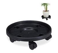 Relaxdays Portavasi con Ruote, Set Doppio, Ø 35,5cm, Carrelli Sottovasi con Rotelle, Plastica, Indoor & Outdoor, Nero, Metallo, 2 pz