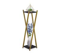 Relaxdays Portavaso a Colonna, Scaffale Alto Porta Fiori 99x29x29, Mobiletto Moderno, Piedistallo Design, Dorato Nero, Fibra di Legno, 99 x 29 x 29 cm