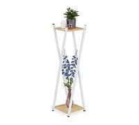 Relaxdays Portavaso a Colonna, Scaffale Portafiori 99x28x28, cm Piedistallo Design Scandinavo, Bianco e Marrone Chiaro, Fibra di Legno, 99 x 29 x 29 cm