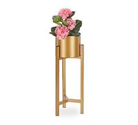 Relaxdays Portavaso da giardino con vaso, moderno, in metallo, 60 x 21,5 cm, colore: oro