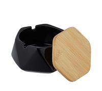 Relaxdays Posacenere con Coperchio, in Ceramica, Porta Cenere per Interni ed Esterni, LxP: 11,5 x 10,5 cm, Nero Marrone