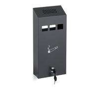 Relaxdays Posacenere da Muro per Esterno, Ceneriera con Chiave, Contenitore Interno Rimovibile, 32,5 x 15 x 6 cm, Grigio, Ferro